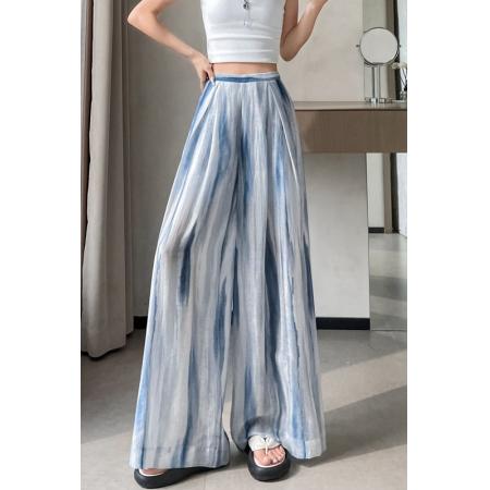 BY15112# 天丝亚麻防晒阔腿裤显瘦凉感晕染印花度假拖地裤女夏季女 服裝批發女裝批發服飾貨源