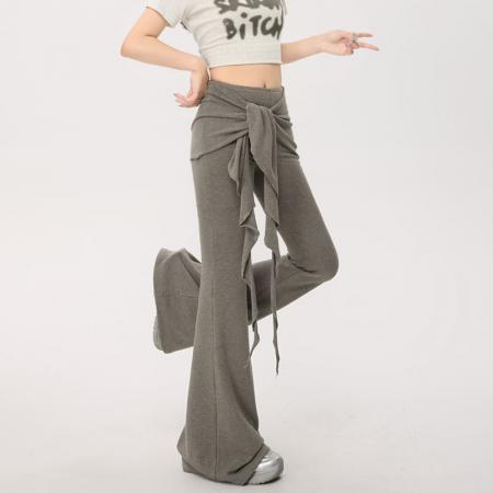 BY15115# 荷叶边微喇叭裤假两件女夏季新款时尚高腰休闲拖地长裤夏 服裝批發女裝批發服飾貨源