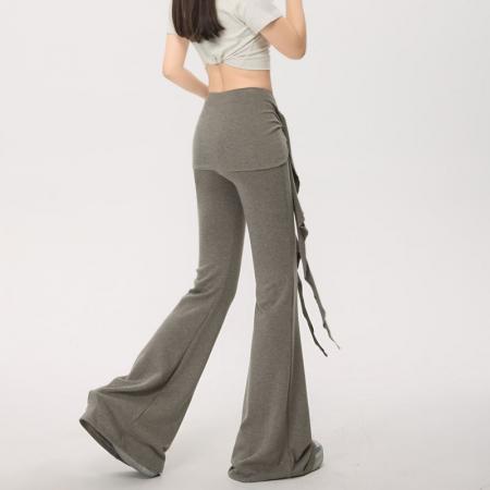 BY15115# 荷叶边微喇叭裤假两件女夏季新款时尚高腰休闲拖地长裤夏 服裝批發女裝批發服飾貨源