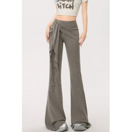 BY15115# 荷叶边微喇叭裤假两件女夏季新款时尚高腰休闲拖地长裤夏 服裝批發女裝批發服飾貨源