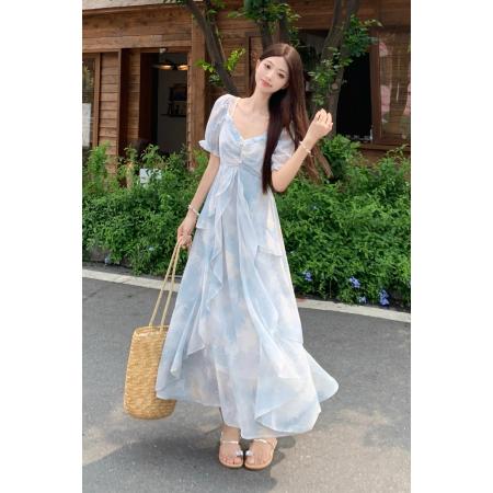 BY15119# 大码法式连衣裙夏季荷叶边吊带裙胖mm遮肉显瘦海边度假裙子 服裝批發女裝批發服飾貨源