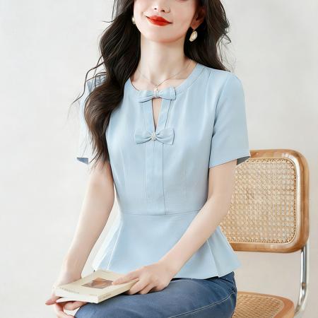 BY15121# t恤真丝上衣洋气大码女装新款时尚纯色小衫 服裝批發女裝批發服飾貨源