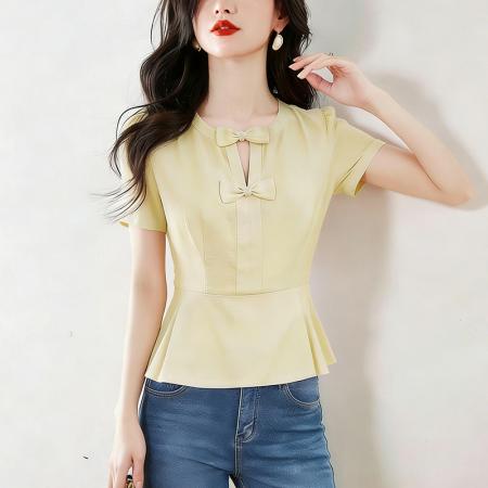 BY15121# t恤真丝上衣洋气大码女装新款时尚纯色小衫 服裝批發女裝批發服飾貨源