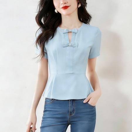 BY15121# t恤真丝上衣洋气大码女装新款时尚纯色小衫 服裝批發女裝批發服飾貨源