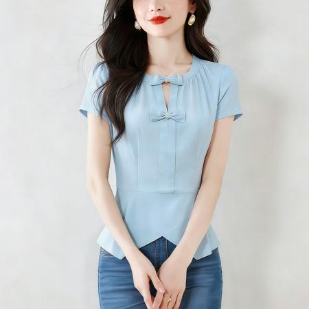 BY15121# t恤真丝上衣洋气大码女装新款时尚纯色小衫 服裝批發女裝批發服飾貨源