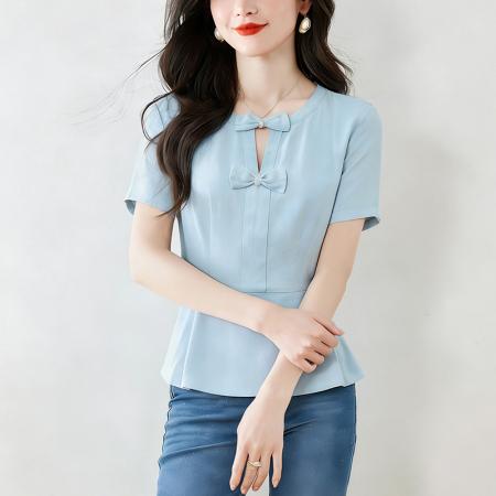 BY15121# t恤真丝上衣洋气大码女装新款时尚纯色小衫 服裝批發女裝批發服飾貨源