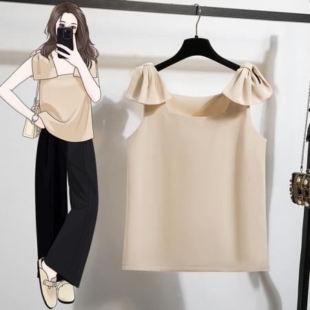 BY15123# 法式高级感轻奢减龄洋气宽松设计感小众白色蝴蝶结无袖上衣夏 服裝批發女裝批發服飾貨源