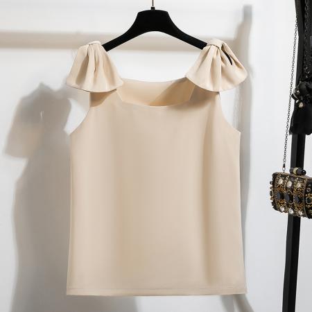 BY15123# 法式高级感轻奢减龄洋气宽松设计感小众白色蝴蝶结无袖上衣夏 服裝批發女裝批發服飾貨源