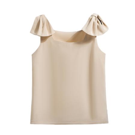 BY15123# 法式高级感轻奢减龄洋气宽松设计感小众白色蝴蝶结无袖上衣夏 服裝批發女裝批發服飾貨源