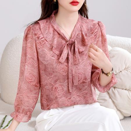 BY15125# 新款夏季七分袖V领高端小衫气质套头衬衫时髦上衣打底女 服裝批發女裝批發服飾貨源