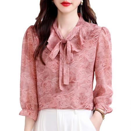 BY15125# 新款夏季七分袖V领高端小衫气质套头衬衫时髦上衣打底女 服裝批發女裝批發服飾貨源