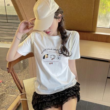 BY15129# 夏季休闲显瘦时尚百搭卡通图案简约通勤日常T恤短袖 服裝批發女裝批發服飾貨源