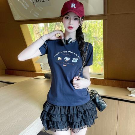 BY15129# 夏季休闲显瘦时尚百搭卡通图案简约通勤日常T恤短袖 服裝批發女裝批發服飾貨源