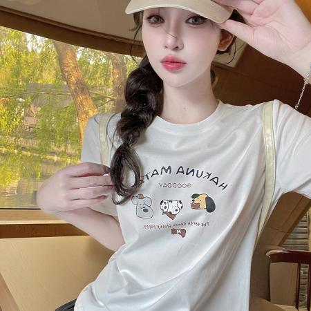BY15129# 夏季休闲显瘦时尚百搭卡通图案简约通勤日常T恤短袖 服裝批發女裝批發服飾貨源