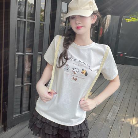 BY15129# 夏季休闲显瘦时尚百搭卡通图案简约通勤日常T恤短袖 服裝批發女裝批發服飾貨源