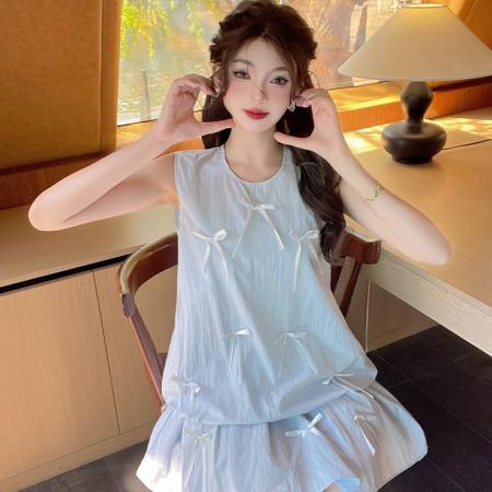 BY15132# 甜美宽松百搭少女蝴蝶结背心花苞上衣短裙两件套套装 服裝批發女裝批發服飾貨源