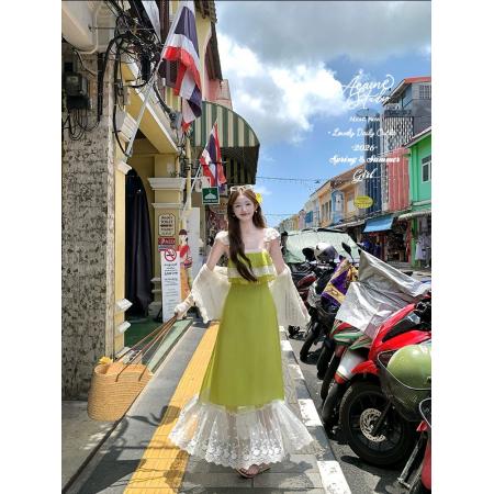 BY15137# 塞西莉亚度假显白蕾丝荷叶边连衣裙 服裝批發女裝批發服飾貨源