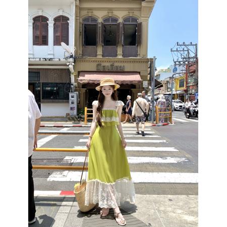 BY15137# 塞西莉亚度假显白蕾丝荷叶边连衣裙 服裝批發女裝批發服飾貨源