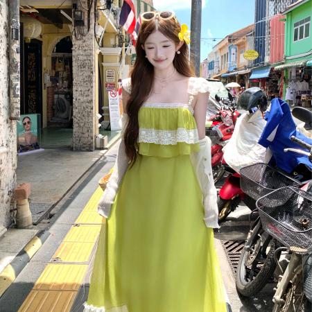 BY15137# 塞西莉亚度假显白蕾丝荷叶边连衣裙 服裝批發女裝批發服飾貨源