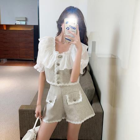 BY15147# 夏季新款网红撞色收腰显瘦短裤套装 服裝批發女裝批發服飾貨源