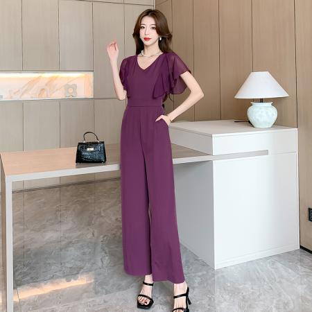 BY15148# 视频夏季新款时髦洋气荷叶边收腰显瘦连体裤长裤 服裝批發女裝批發服飾貨源