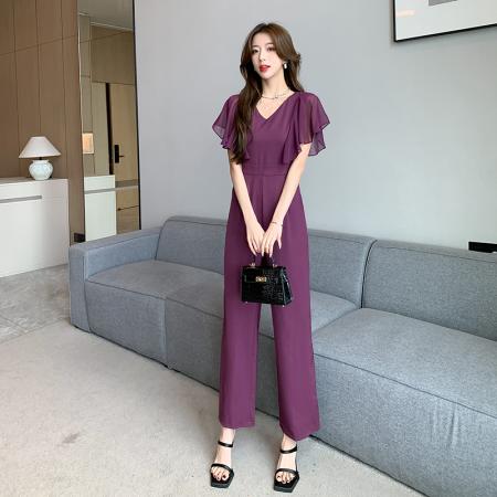 BY15148# 视频夏季新款时髦洋气荷叶边收腰显瘦连体裤长裤 服裝批發女裝批發服飾貨源