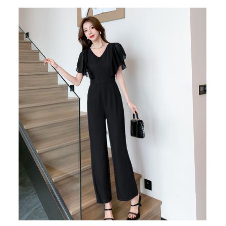 BY15148# 视频夏季新款时髦洋气荷叶边收腰显瘦连体裤长裤 服裝批發女裝批發服飾貨源