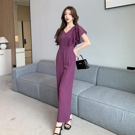 BY15148# 视频夏季新款时髦洋气荷叶边收腰显瘦连体裤长裤 服裝批發女裝批發服飾貨源