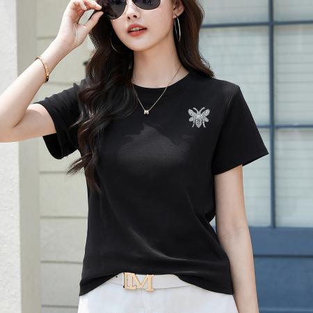 BY15154# 正肩短袖白色t恤女圆领夏季春秋内搭打底衫宽松大码体恤简约上衣 服裝批發女裝批發服飾貨源