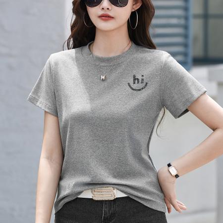 BY15155# 正肩短袖T恤女夏季新款高级感宽松简约圆领春季上衣大码女装 服裝批發女裝批發服飾貨源