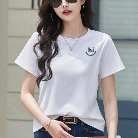 BY15155# 正肩短袖T恤女夏季新款高级感宽松简约圆领春季上衣大码女装 服裝批發女裝批發服飾貨源