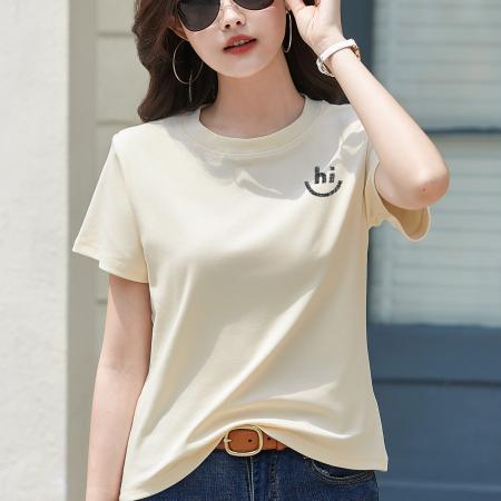 BY15155# 正肩短袖T恤女夏季新款高级感宽松简约圆领春季上衣大码女装 服裝批發女裝批發服飾貨源