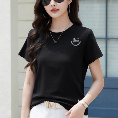 BY15155# 正肩短袖T恤女夏季新款高级感宽松简约圆领春季上衣大码女装 服裝批發女裝批發服飾貨源