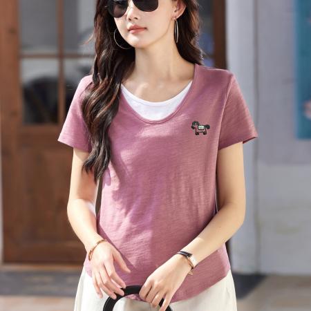 BY15157# 假两件竹节棉纯棉短袖t恤女夏季宽松简约显瘦半袖女士百搭ins上衣 服裝批發女裝批發服飾貨源