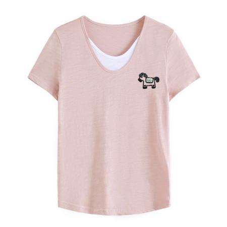 BY15157# 假两件竹节棉纯棉短袖t恤女夏季宽松简约显瘦半袖女士百搭ins上衣 服裝批發女裝批發服飾貨源