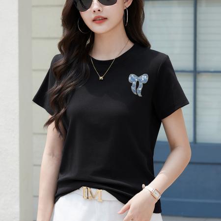 BY15158# 黑色短袖t恤女新款夏季简约半袖小个子宽松显瘦上衣大码女士 服裝批發女裝批發服飾貨源