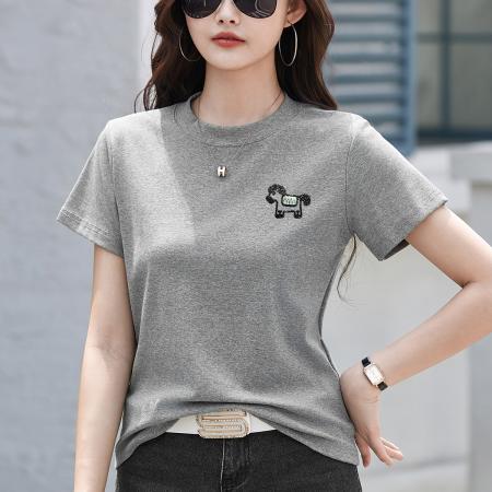 BY15159# 夏季新款正肩短袖T恤女纯色百搭宽松圆领简约半袖打底上衣潮 服裝批發女裝批發服飾貨源