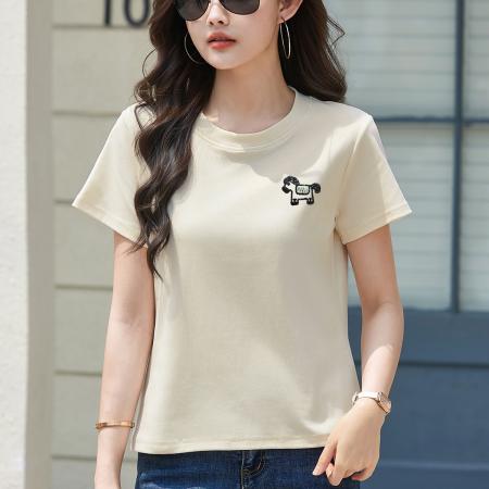 BY15159# 夏季新款正肩短袖T恤女纯色百搭宽松圆领简约半袖打底上衣潮 服裝批發女裝批發服飾貨源