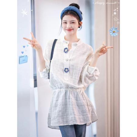 BY15183# 花朵衬衫1提花手工花朵纽扣/后背绣花服裝批發女裝批發服飾貨源