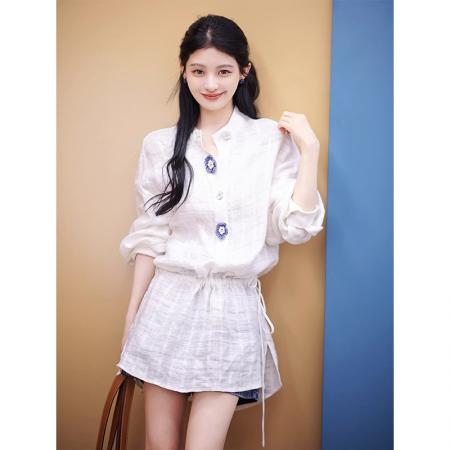 BY15183# 花朵衬衫1提花手工花朵纽扣/后背绣花服裝批發女裝批發服飾貨源