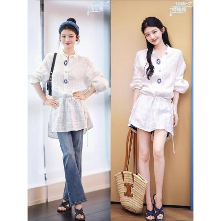 BY15183# 花朵衬衫1提花手工花朵纽扣/后背绣花服裝批發女裝批發服飾貨源