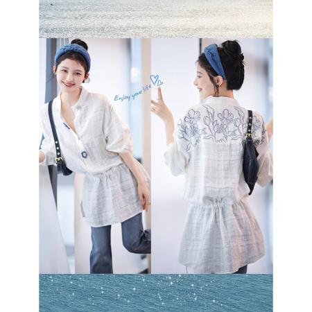 BY15183# 花朵衬衫1提花手工花朵纽扣/后背绣花服裝批發女裝批發服飾貨源