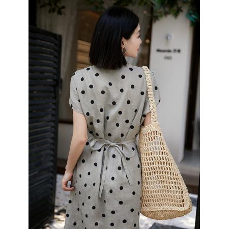 BY15187# 斑驳艺术复古刺绣波点大体量轻盈感亚麻连衣裙服裝批發女裝批發服飾貨源