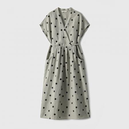 BY15187# 斑驳艺术复古刺绣波点大体量轻盈感亚麻连衣裙服裝批發女裝批發服飾貨源