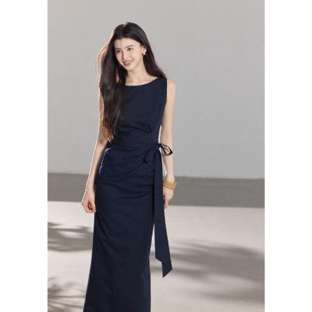 BY15188# 高级感气质收腰系带连衣裙女通勤百搭背心裙服裝批發女裝批發服飾貨源