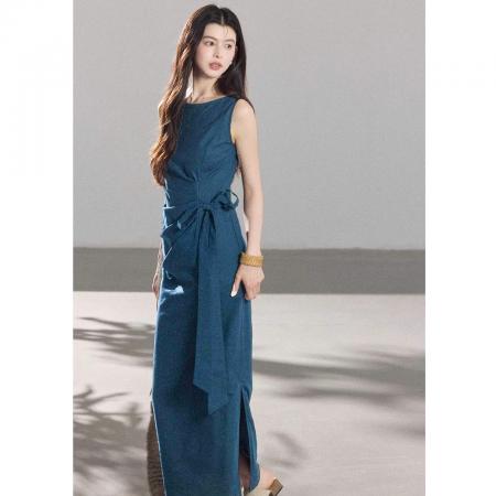 BY15188# 高级感气质收腰系带连衣裙女通勤百搭背心裙服裝批發女裝批發服飾貨源