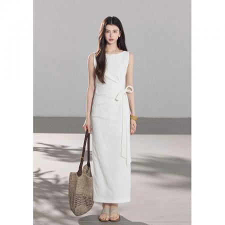 BY15188# 高级感气质收腰系带连衣裙女通勤百搭背心裙服裝批發女裝批發服飾貨源