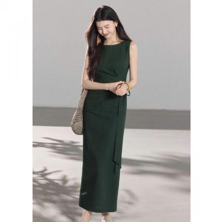 BY15188# 高级感气质收腰系带连衣裙女通勤百搭背心裙服裝批發女裝批發服飾貨源