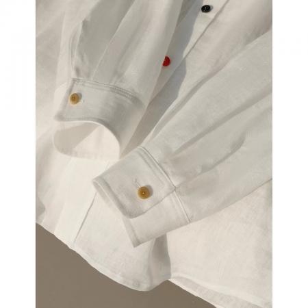 BY15189# 美妙的事老钱风亚麻衬衫_彩虹单排扣小马口袋刺绣衬衣女26新款服裝批發女裝批發服飾貨源