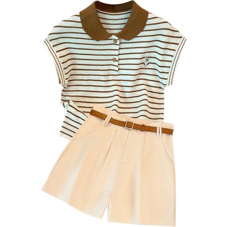 BY15191# 大码女装夏季新款胖MM遮肉显瘦减龄休闲针织衫阔腿短裤两件套服裝批發女裝批發服飾貨源